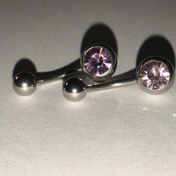14 Gauge 1 Gem Lavender Belly Ring - Picture 2 of 2